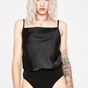 Black Satin Cowl Neck Bodysuit